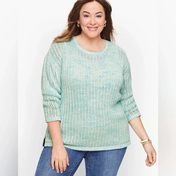 TALBOTS PLUS PETITE OPEN STITCH WOMEN SWEATSHIRT CREW NECK SPACE DYED PULL OVER - Picture 1 of 7